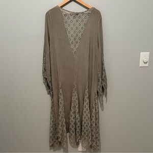 POL Beige Lace Detail Duster Robe